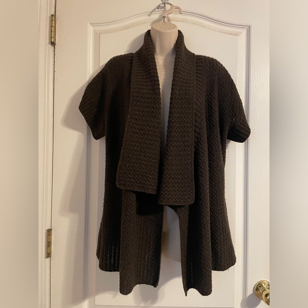 Kenar Cardigan Women Medium Brown Wool Blend Short Sleeve Open Front Boho Preppy